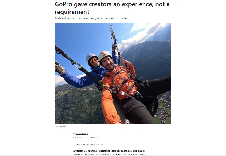 go pro x adventure influencers- native advertising and influencer marketing